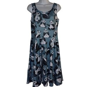 CowCow Swing Dress Women L Sleeveless Panda Bear Pattern Fun Casual‎ Skater